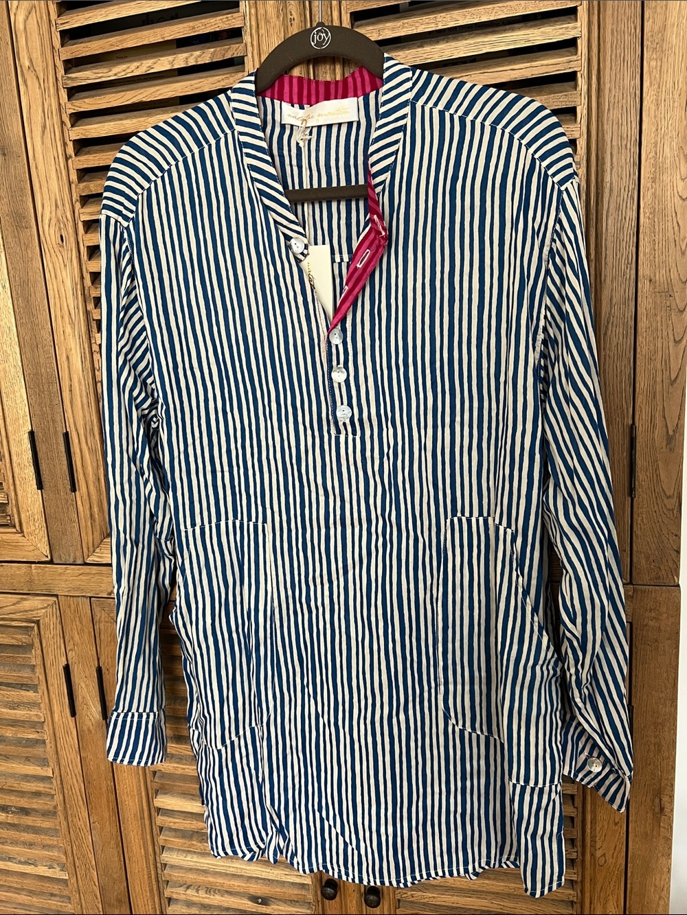 NWT Natalie Martin Apres Swim Shirt Painted Blue and Cream Stripe in Size Small